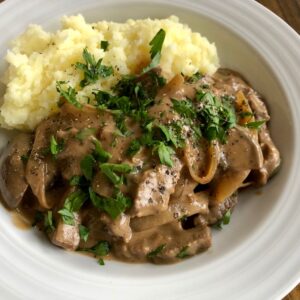 Beef Stroganoff with Mushed Potatoes
