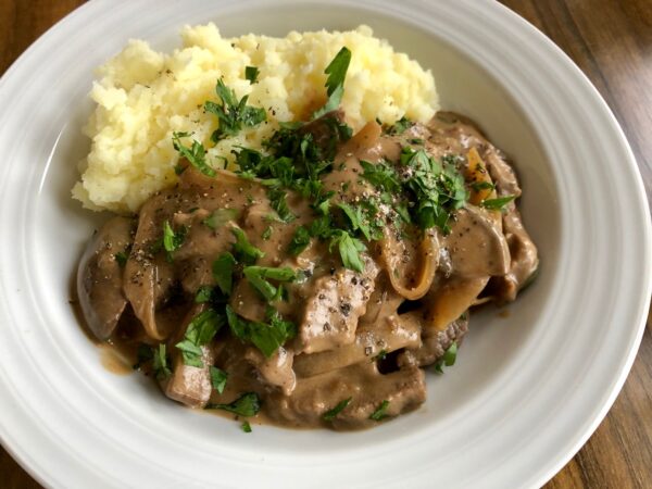 Beef Stroganoff with Mushed Potatoes