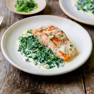 Salmon Steak with Spinach