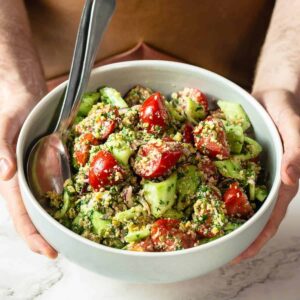 Georgian Tomato and Cucumber Salad with Green Baje and Georgian Souse