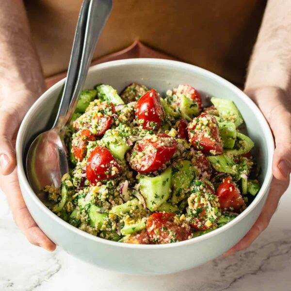 Georgian Tomato and Cucumber Salad with Green Baje and Georgian Souse